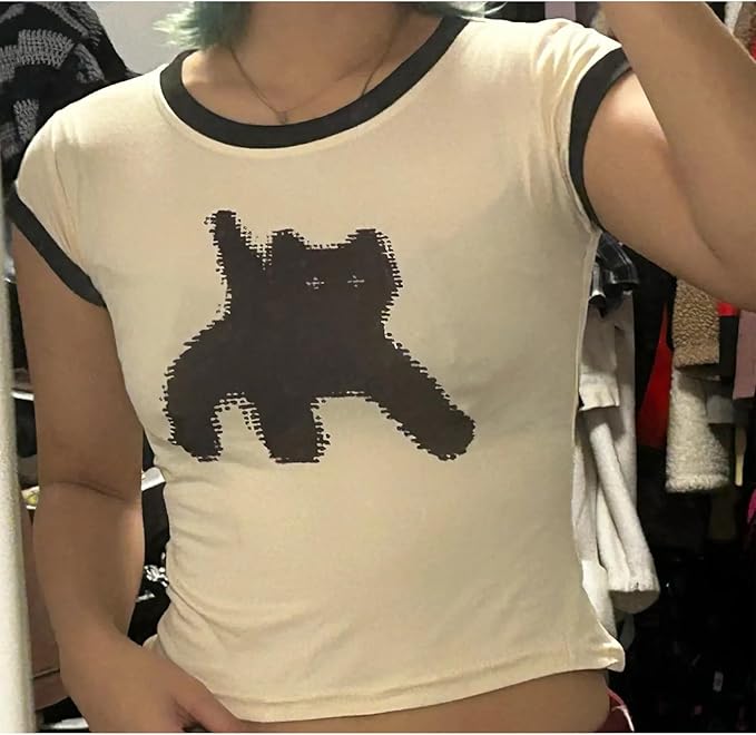 Women Girls Y2K Crop Top Letter Print Baby Tees Grunge T-Shirt
