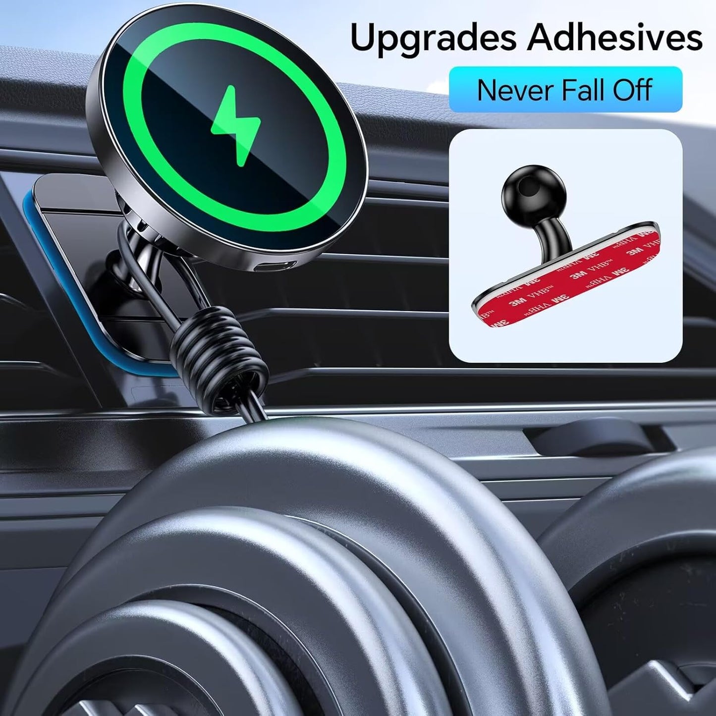 Kaistyle for MagSafe Car Mount Charger【Stronger Magnets】 iPhone Magnetic Wireless Car Charger【Dashboard+Vent】 for Magsafe Charger Cell Phone Car Mount for iPhone 16 Pro Max 15 14 13 12 MagSafe Cases