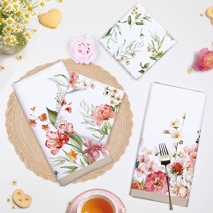 Watercolor Flower Tea Towels, Cotton Kitchen Towel 18.9 × 27.5 inch, Quick Drying Dish Cloth for Party Anniversary Holiday Decoration Housewarming Gifts