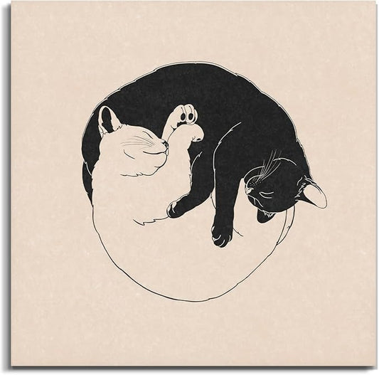 Black And White Cat Poster Vintage Cat Portrait Pictures Wall Decor Funny Cute Animals Painting Prints Aesthetic For Living Room Bedroom Bathroom Artwork Unframed Wall Art 12x12inch