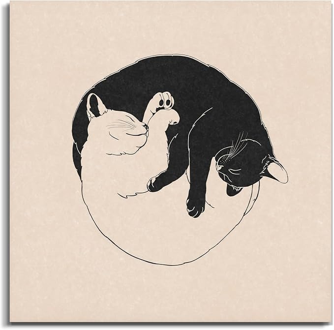 Black And White Cat Poster Vintage Cat Portrait Pictures Wall Decor Funny Cute Animals Painting Prints Aesthetic For Living Room Bedroom Bathroom Artwork Unframed Wall Art 16x16inch