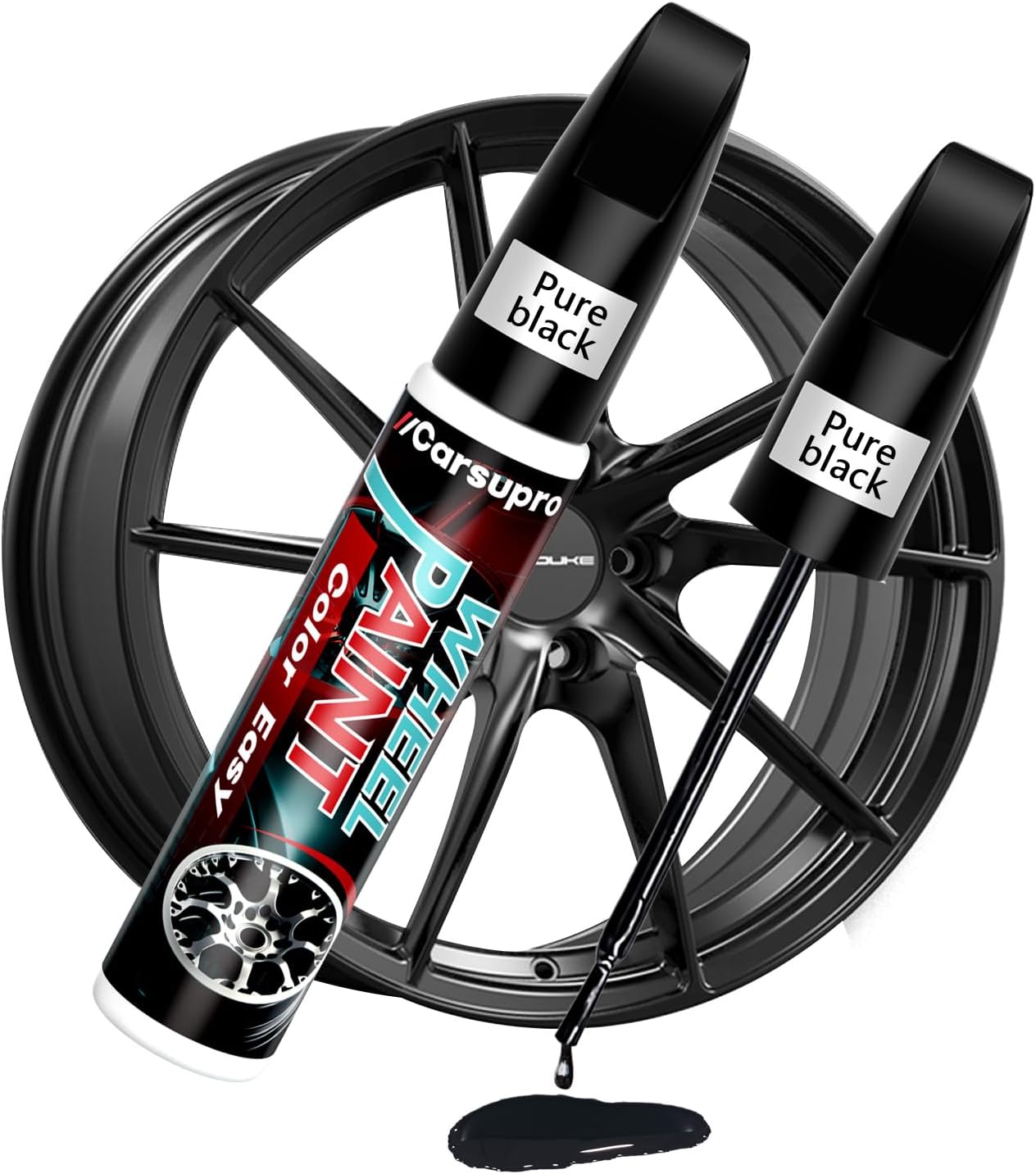 Gloss Black Wheel Repair Kit | Touch Up Paint Pen for Rim Scratches & Curb Rash | Quick-Dry, 2X Adhesion on Alloy/Chrome Wheels