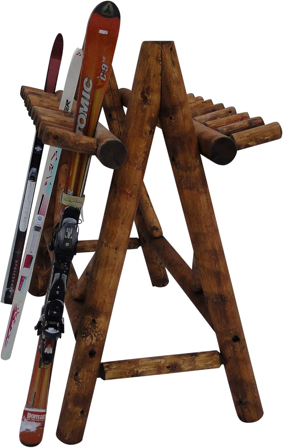 22-Place Freestanding Ski Log Racks, Pole Ski Holders, Garage Racks for Organization, Pole Stands, Snowboard Rack Garage, Snow Skis Sports Storage - Canyon Brown