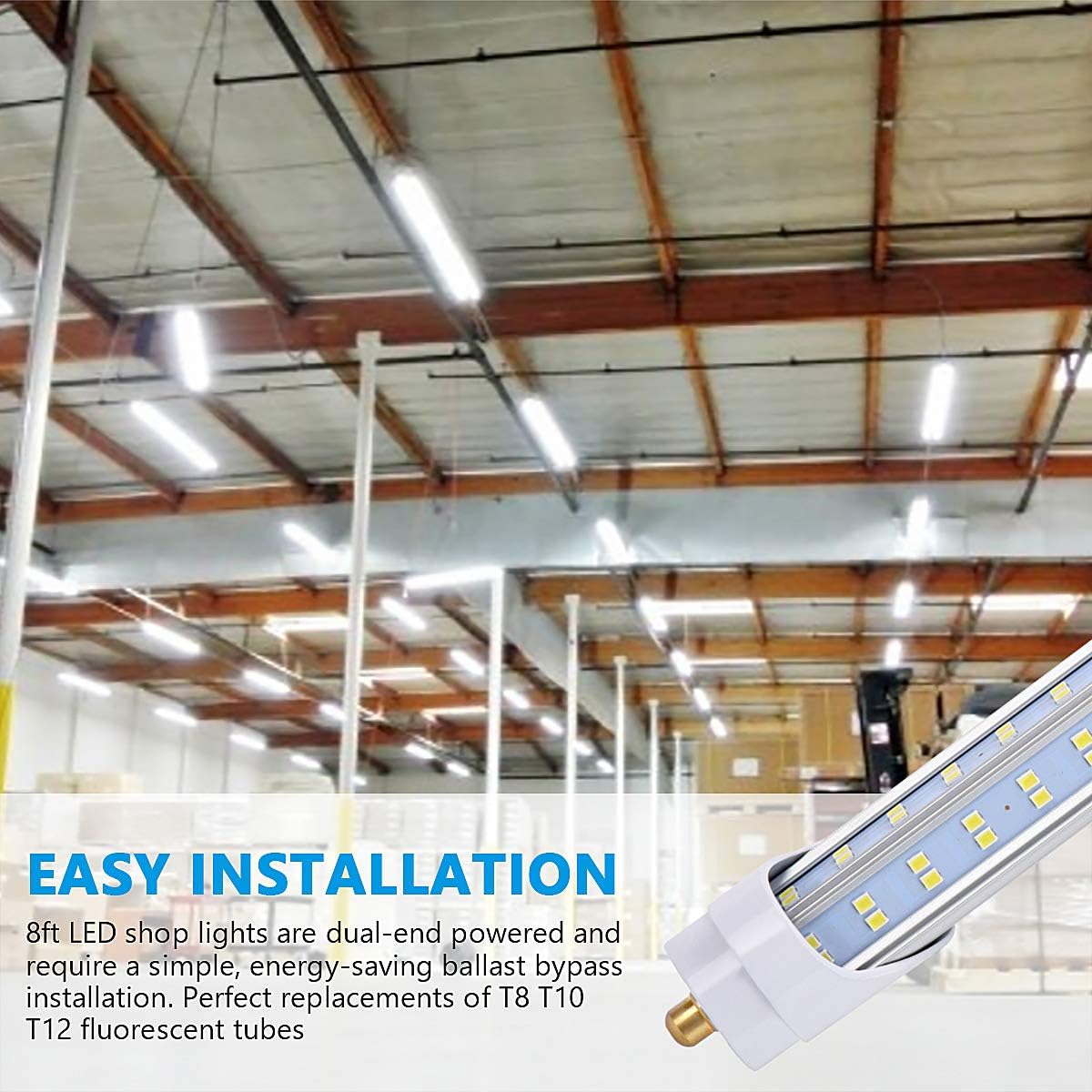 (Pack of 10 8 Foot LED Bulbs,150W 18800lm 6000K, Super Bright, T8 T10 T12 LED Tube Lights, FA8 Single Pin LED Lights, Clear Cover, V Shaped,to Replace Fluorescent Light Bulb