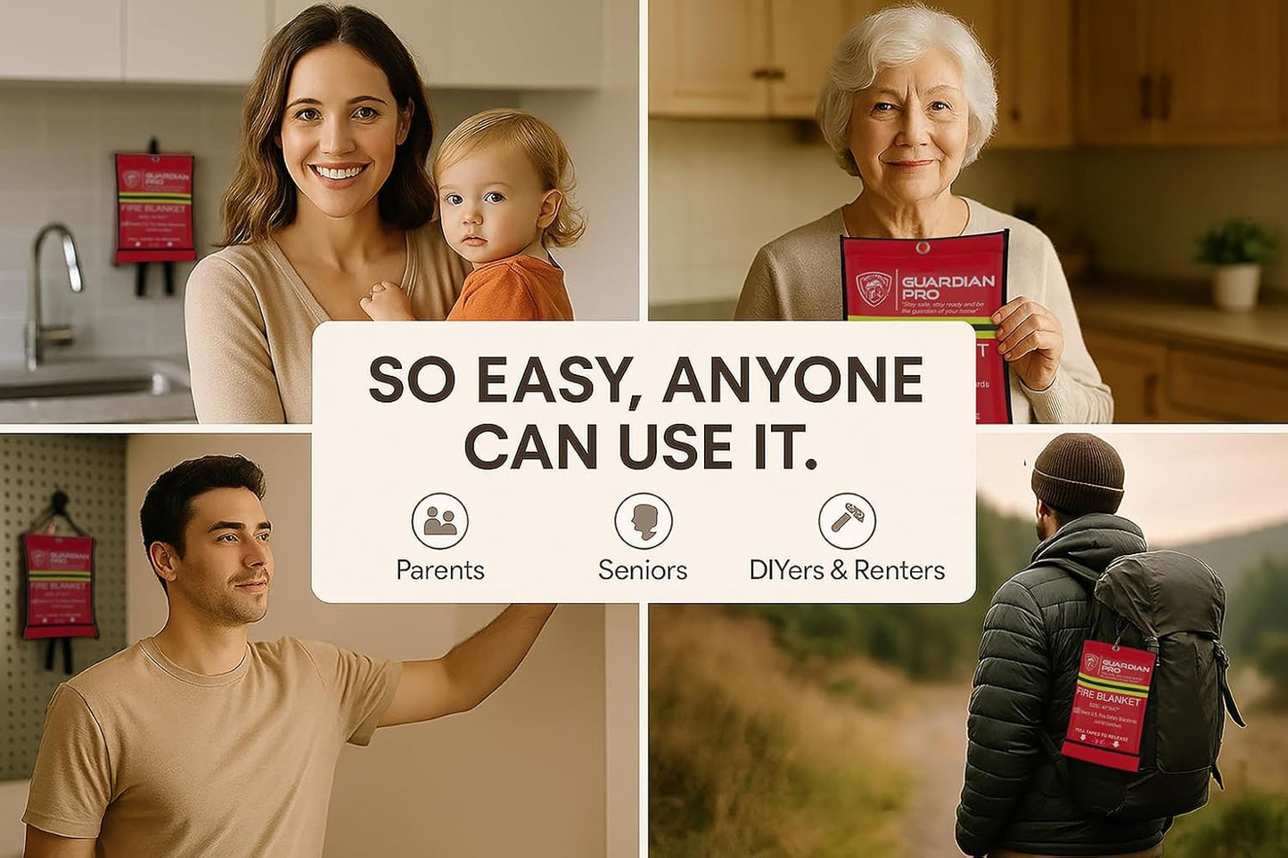 Emergency Fire Blanket for Home and Kitchen - 47"x47" - Must Have Fire Protection - Fire Suppression Fiberglass Fire Blankets for House Camping Car Office Emergency Survival Safety (2 Pack)