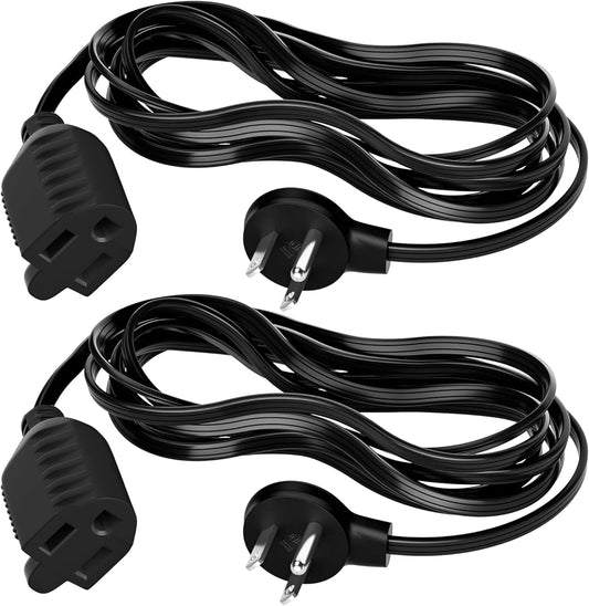 Elecan Flat Plug Extension Cord 1 Ft 2 Pack with Slim Space-Saving Plug Design, Thin Flat Cable Low Profile Power Cord 3 Prong Grounded Wire, 16 Gauge 13 A/125 V-Black-ETL Certified