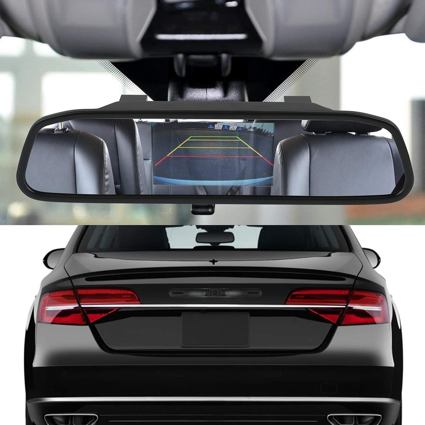 Backup Camera and Monitor Kit, 4.3" Car Vehicle Rearview Mirror Monitor for Car Reverse Camera Waterproof Car Rear View Camera with 9 LED Night Vision (4.3" Backup Camera)