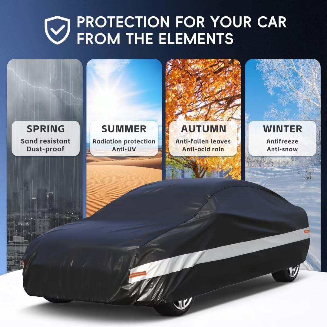 10 Layers Car Cover Custom Fit for Ford Mustang, Shelby, GT350, GT500 (1964-2024) Waterproof All Weather for Automobiles, Outdoor Full Cover Sun UV Rain Protection.Black