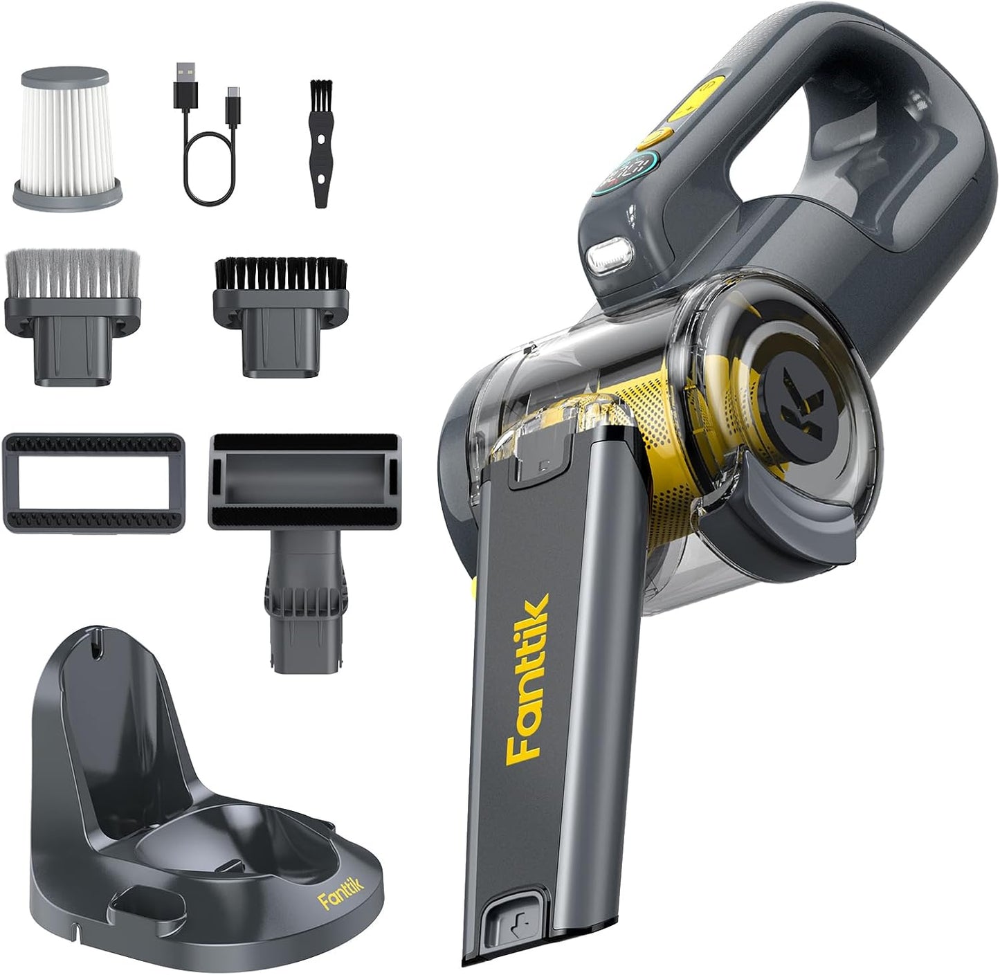 Fanttik Fold V10 Ultra Deluxe Handheld Vacuum Cordless, 17kPa Suction Power, Charging Base, Pivot Nozzle, Up to 35 Mins Runtime, Smart LED Display, Cordless Dustbuster Vacuum for Home, Car