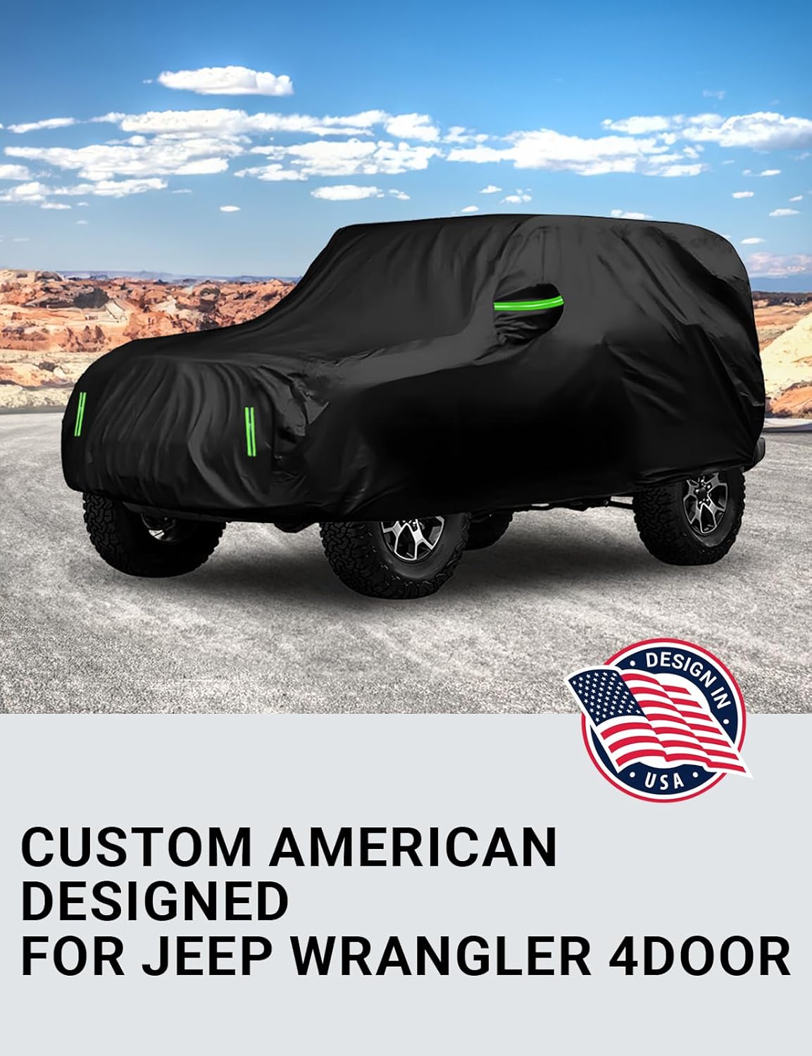 Proadsy 6 Layers Car Cover Custom Fit for Jeep Wrangler 4 Door JK JL YJ TJ 2018-2024 2025 Windproof All Weather Waterproof Sun Rain UV Dust Snow Protection Outdoor Covers