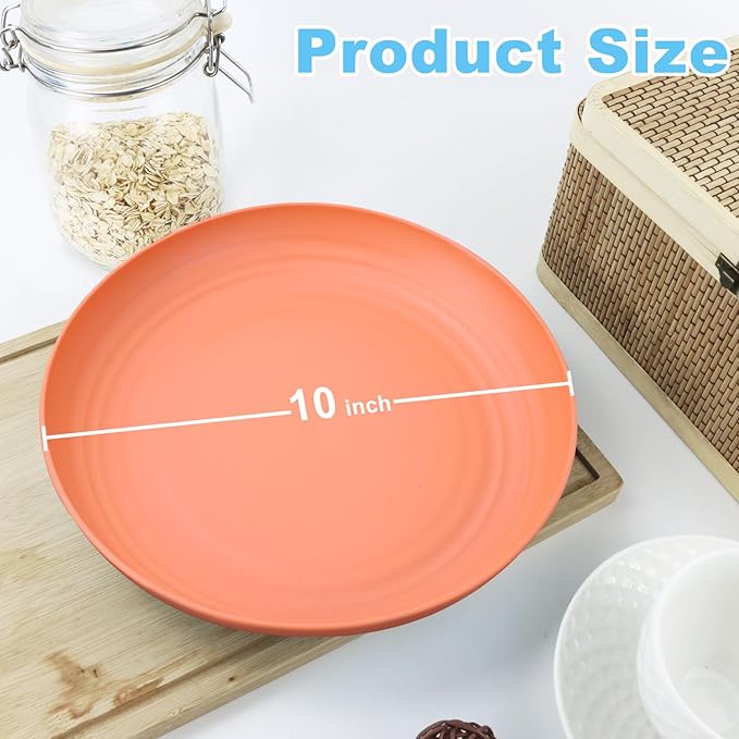 Wheat Straw Plates 10 Inch Deep Dinner Plate Set of 8, Lightweight and Unbreakable Plastic Plates Reusable, Microwave & Dishwasher Safe Kitchen Plate (Multi Colors)