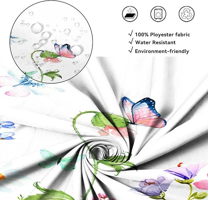 AWERT Butterfly Wildflowers Small Half Size Stall Shower Curtain with Hooks Shower Stall Curtain for Bathroom/RV and Camper 48 x 72