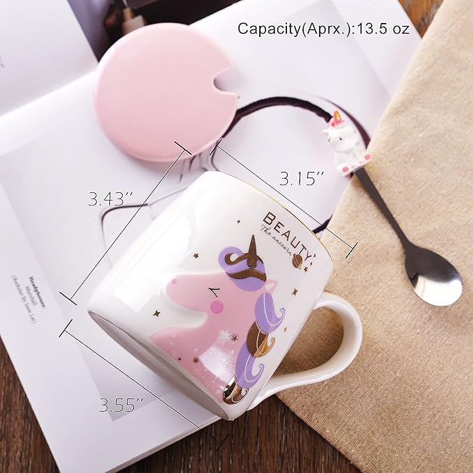 VanEnjoy Ceramic Unicorn Coffee Mug Tea Cup with Spoon,13oz(380ml)