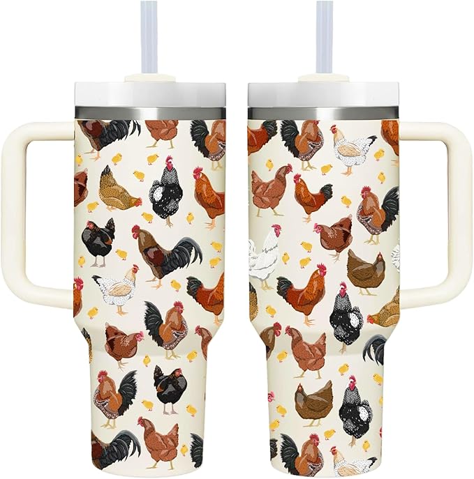 40 OZ Chicken Tumbler with Handle.Chicken Lover Gifts.Unique Birthday Christmas Gifts for Farmer Chicken Lover.Personalized 40 OZ Chicken Tumbler Gifts for Women Men.