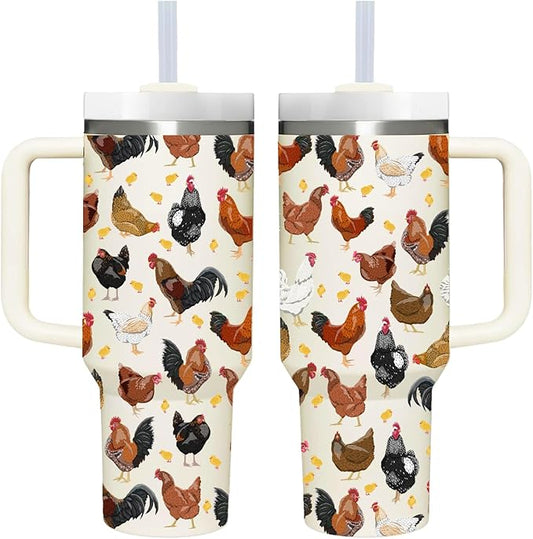 40 OZ Chicken Tumbler with Handle.Chicken Lover Gifts.Unique Birthday Christmas Gifts for Farmer Chicken Lover.Personalized 40 OZ Chicken Tumbler Gifts for Women Men.