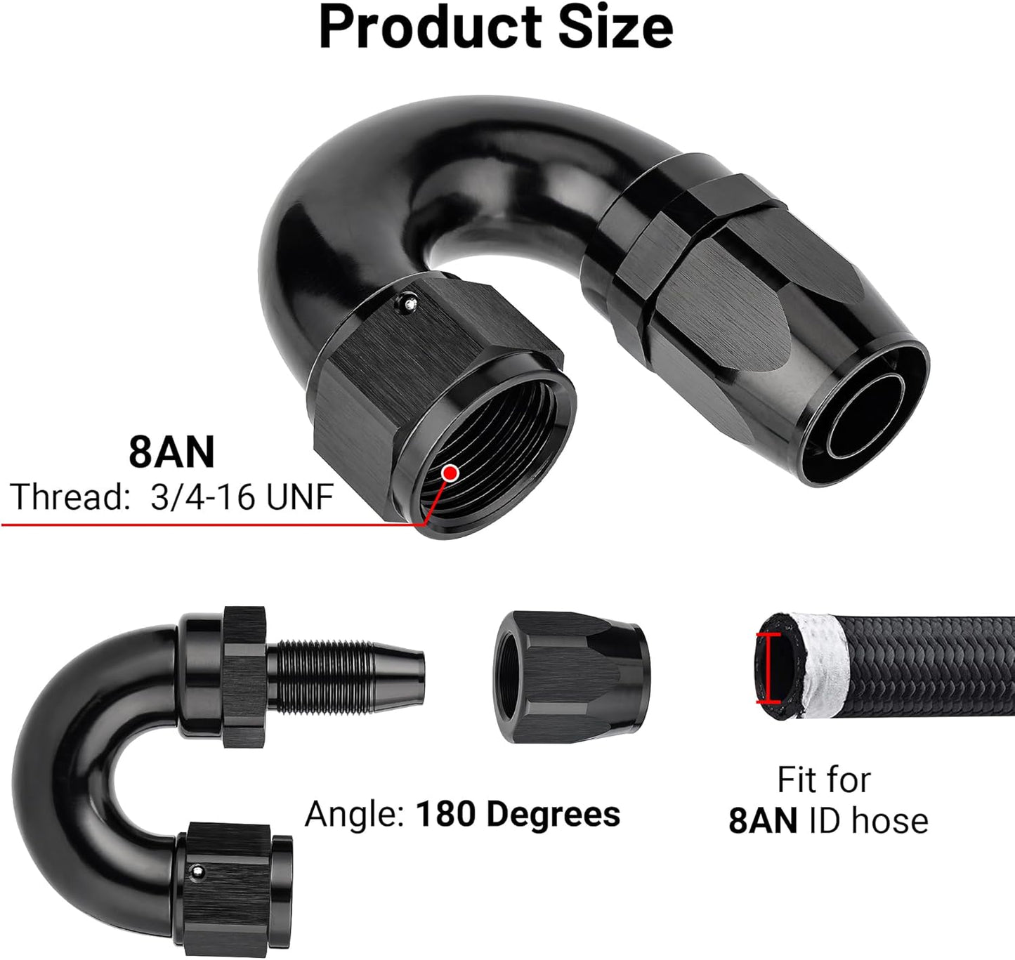 EVIL ENERGY 8AN 180 Degree One Piece Full Flow Hose End Fitting Swivel For CPE Braided Hose