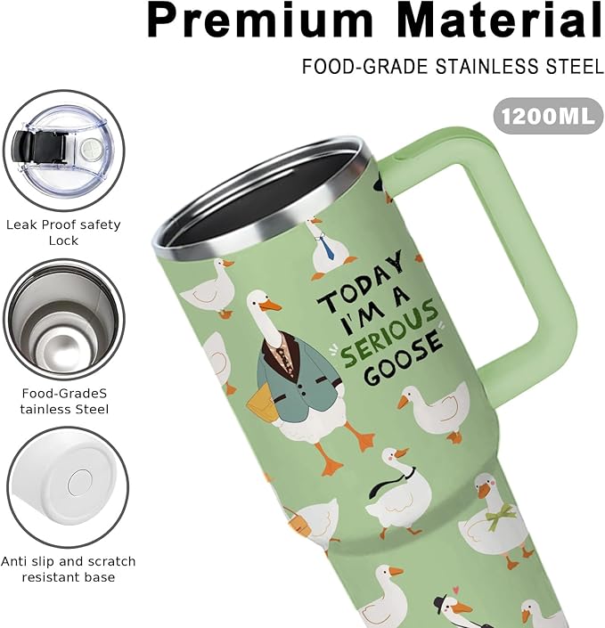 Today I'm A Serious Goose Tumbler Goose Gifts For Gooses Lovers Women Men Funny Animal Duck Coffee Travel Mug with Handle Insulated for Hot and Cold Drink Ice 40oz
