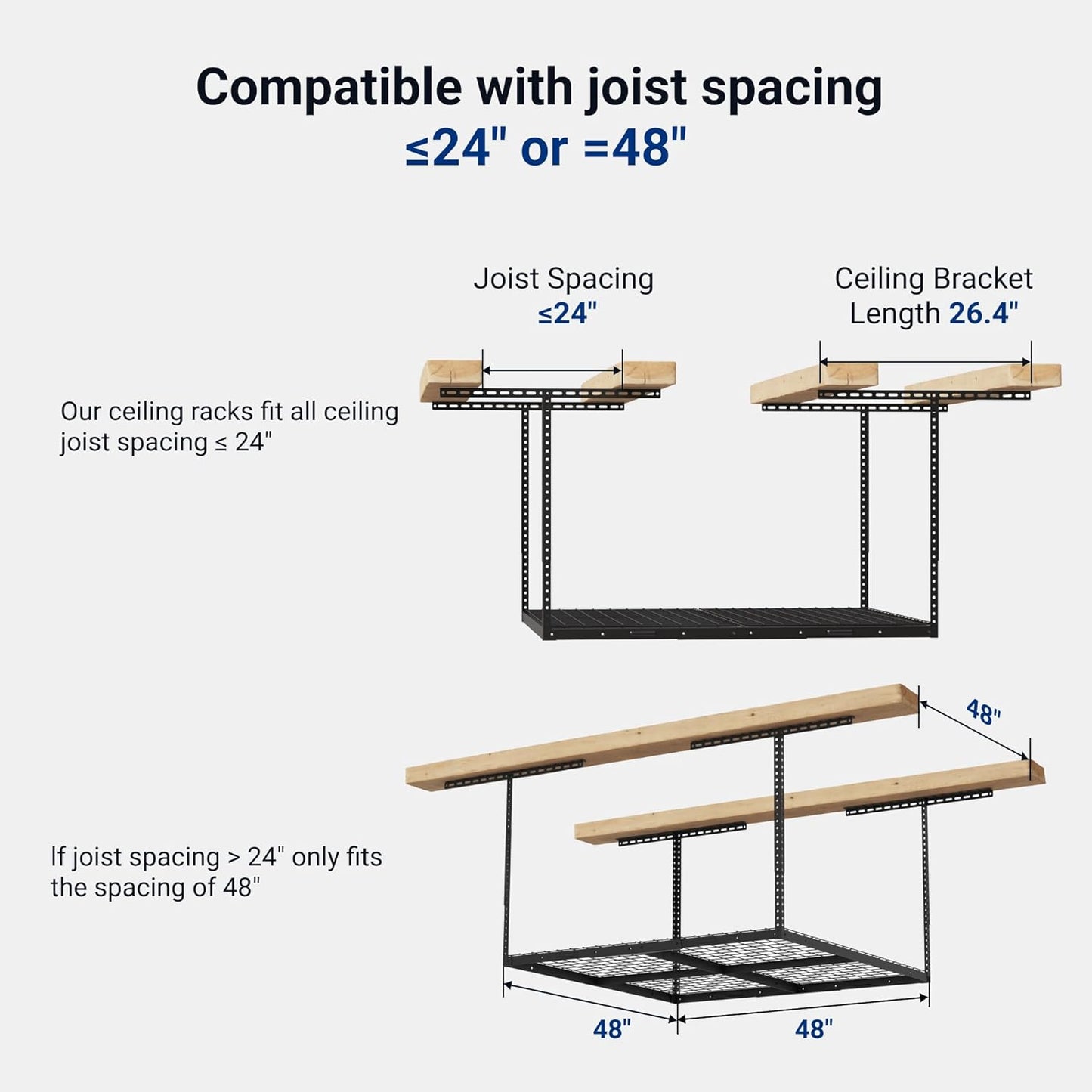 FLEXIMOUNTS 4x4 Overhead Garage Storage Rack, Adjustable Organization System, Heavy-Duty Metal Ceiling Racks, 350lbs Weight Capacity, Black