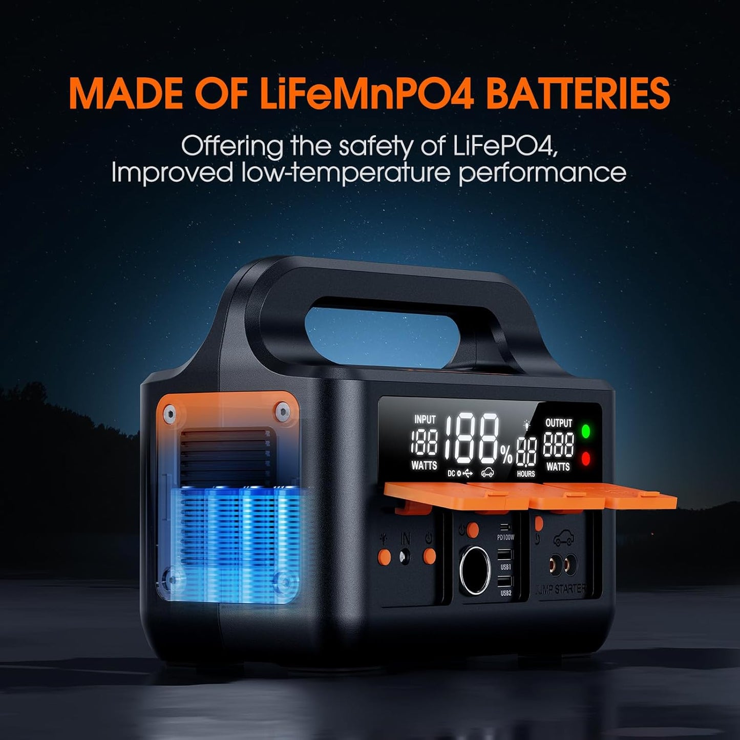 8000A LiFeMnPO4 Jump Starter for All 12V Cars, DC+PD 200W Two-Way Fast-Charging Portable Car Starter (PD Charger NOT Included), 30 Mins Full Charge, Powerful Jump Box w/Large Screen & Light