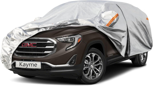 Kayme 6 Layers SUV Car Cover Custom Fit for GMC Terrain (2010-2025) Waterproof All Weather for Automobiles, Outdoor Full Cover Rain Sun UV Protection.Silver