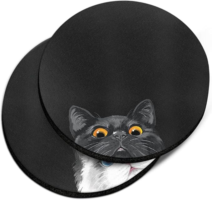 WIRESTER, Black Bombay Kitten Cat, White Silver Point Ragdoll Cat Design Absorbent ROUND Fabric Felt Neoprene Car Coasters for Drinks (2.87 inches), 2pcs Set