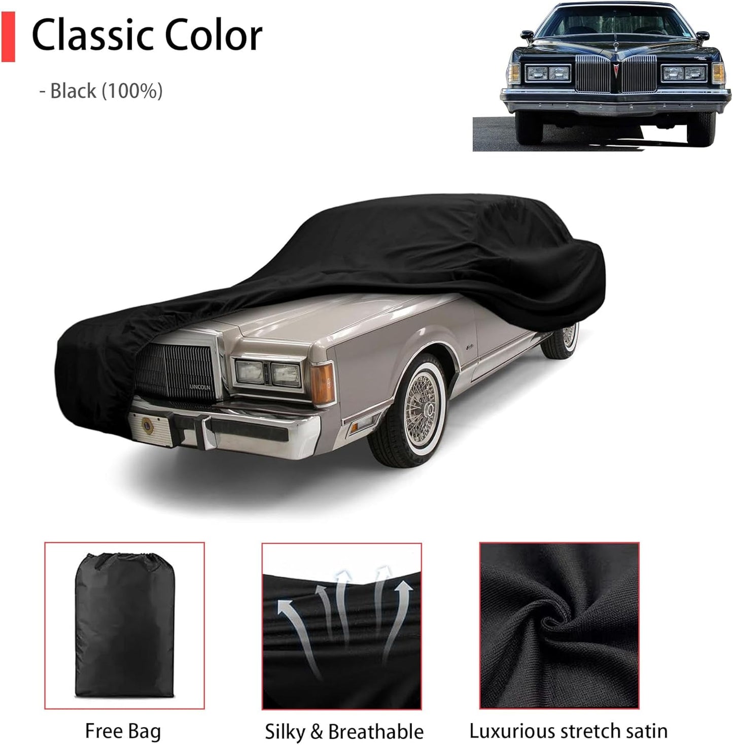 Soft Stretch Old Classic Car Cover Custom-fit for Lincoln Town Car 1981-1997 Full-Size Luxury Sedans Accessories for Indoor Underground Garage Car Show & Storage Dust Protection 219.2in