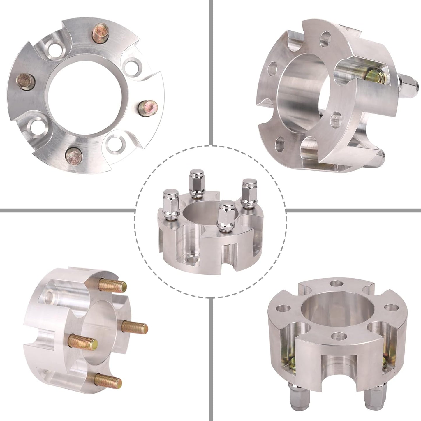 10L0L Golf Cart 2 inch Wheel Spacers for Yamaha, EZGO, Club Car (4x72mm Bolt Pattern, 68mm Hub Bore, 1/2-20 Studs) 4 Pack, Silver