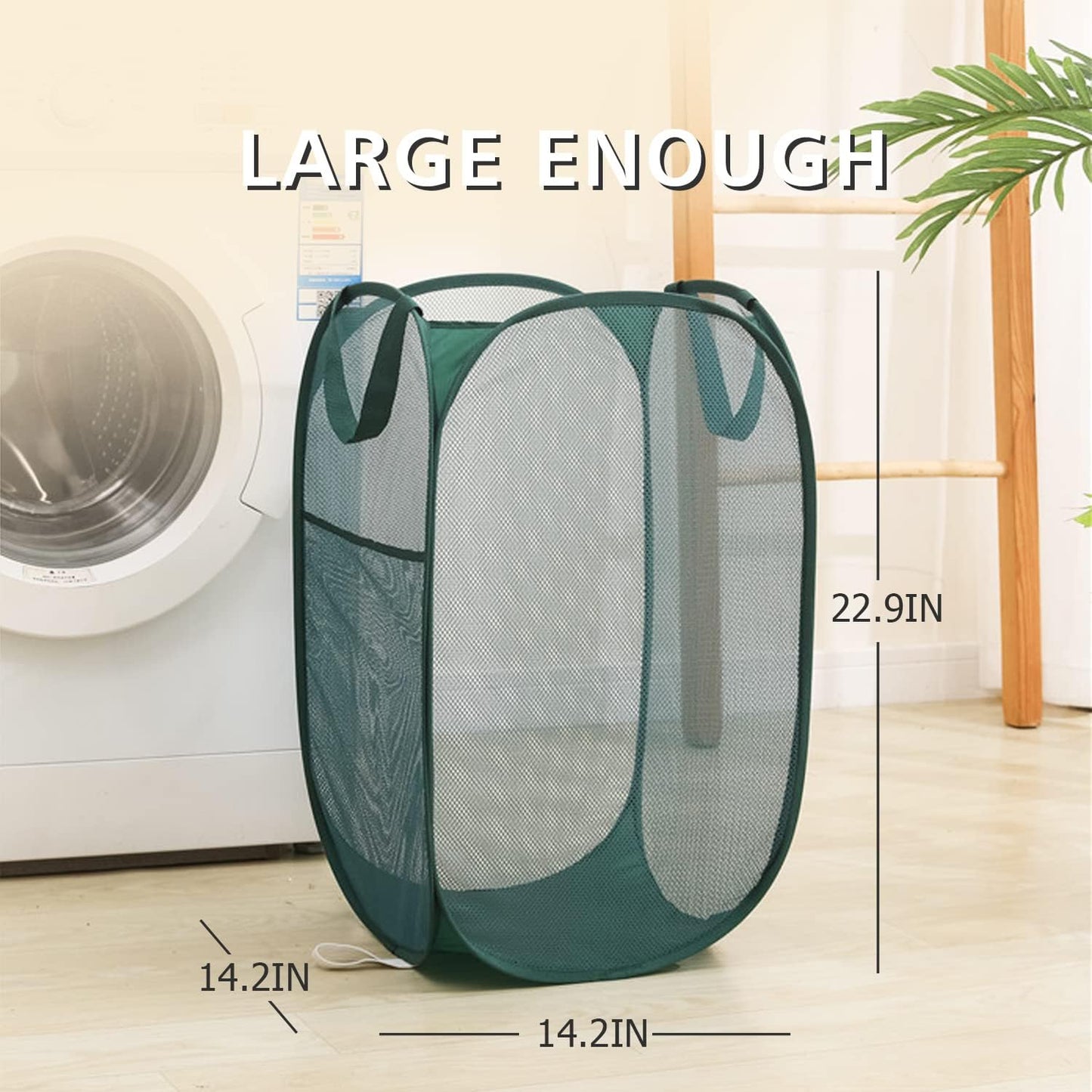 HONOMA Sturdy Mesh Laundry Hamper Basket Bag,Pop up Basket with Side Pocket for Laundry Room, Bathroom, Kids Room, College Dorm or Travel (Pop Vertical, Grey)