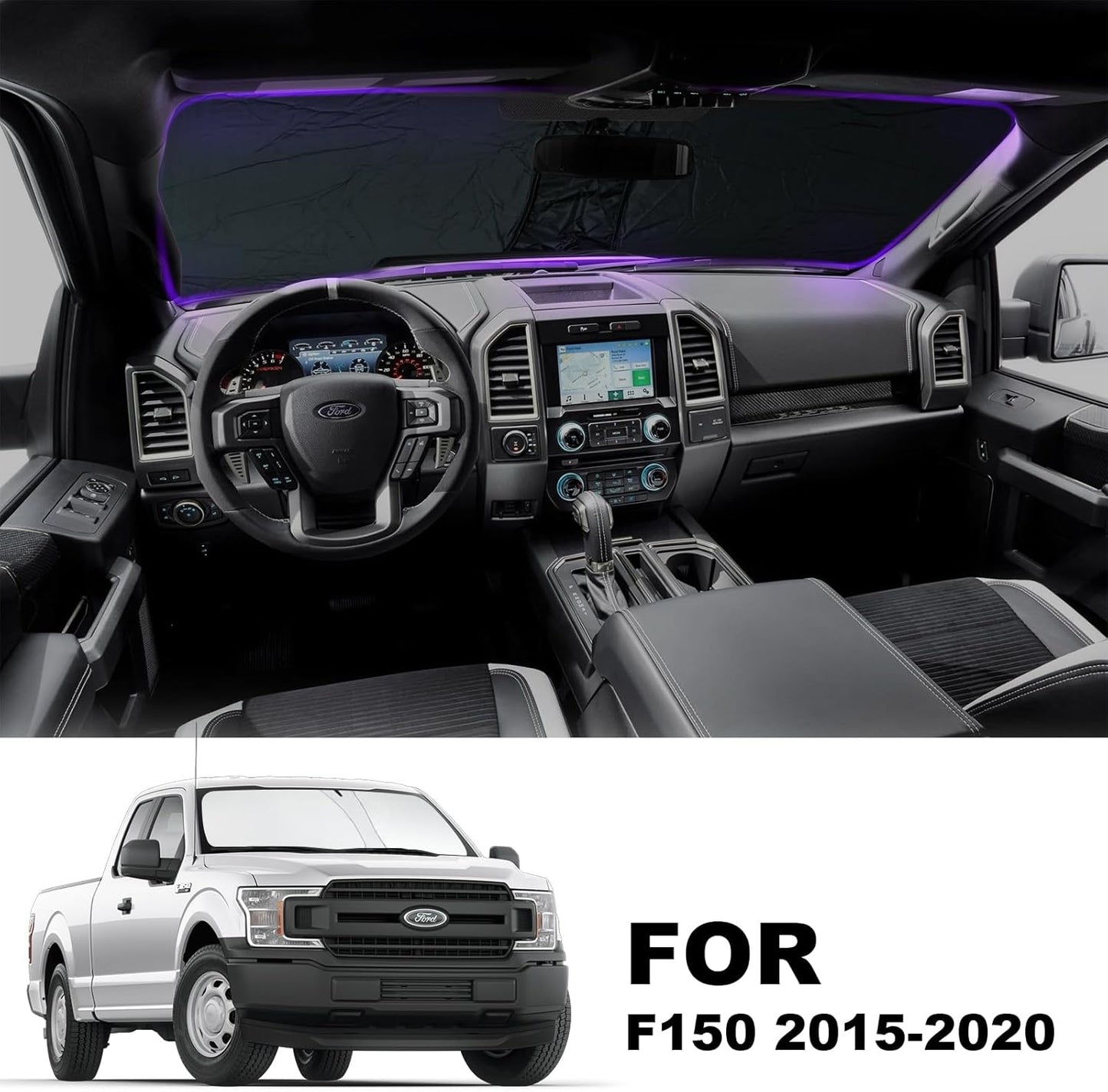 Front Windshield Sunshade fit for F150 2015-2020 UV Ray Reflector Foldable Car Shade Automotive Windshield Sunshades Ford F150 Accessories Windshield Sun Shade |Keeps Your Vehicle Cool|
