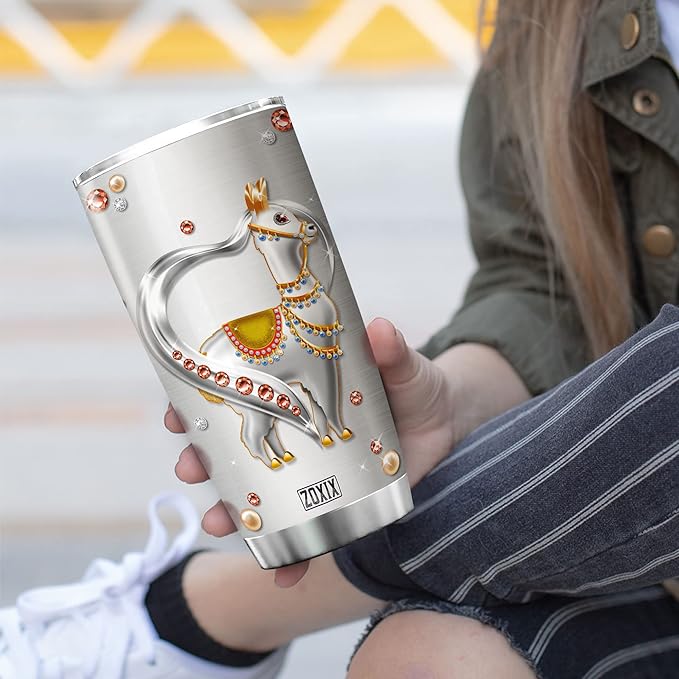 ZOXIX Cute Llama Insulated Tumbler 20oz Jewelry Style Just A Girl Who Loves Llamas Mug Animal Print Cup With Lid Stainless Steel Tumblers Birthday Gifts For Women Who Love Animals