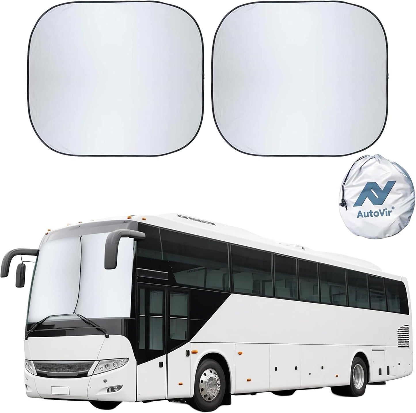 2-Piece RV Windshield Sunshade | Reflective 240T Polyester Front Windshield Shade | Foldable Front RVs, Large Bus, Large Side Window Sun Shade | XXL (41.5" x 50")