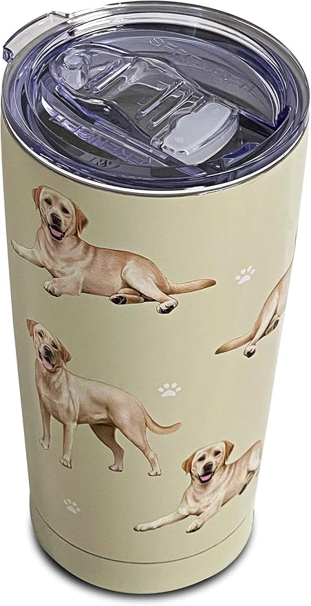 Yellow Labrador Tumbler SERENGETI 16 Oz. Stainless Steel, Vacuum Insulated Tumbler with Spill Proof Lid - 3D Print - Insulated Travel mug for Hot or Cold Drinks (Labrador Yellow Tumbler)