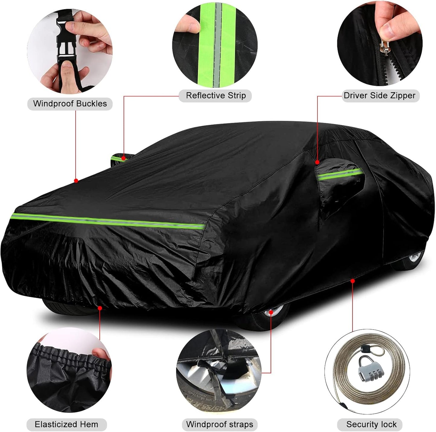Waterproof Car Cover Compatible with Chevrolet Cruze L/LS/LT/Premier 2008-2025, 6 Layers All Weather Car Covers with Zipper Door for Snow Rain Dust Hail Protection