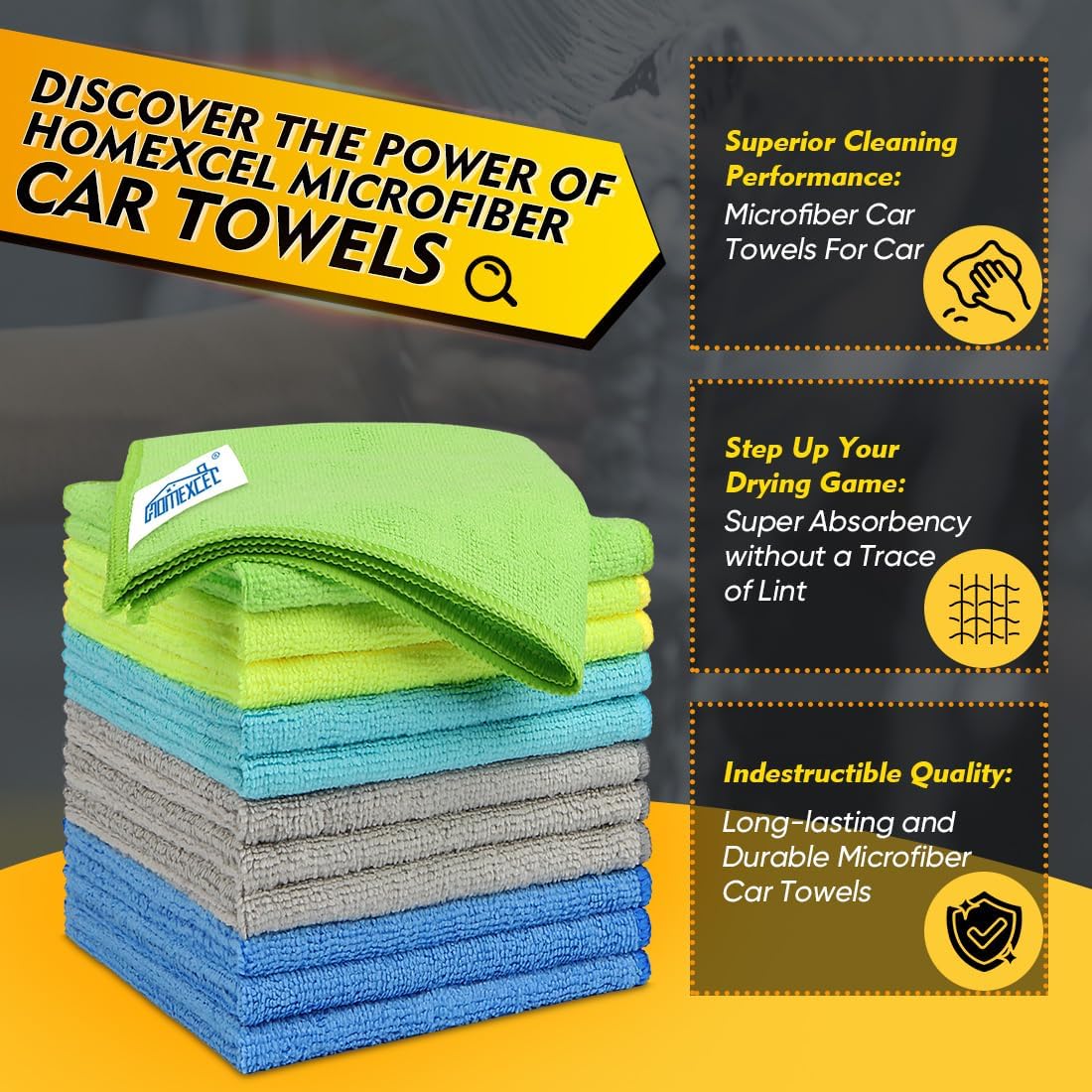 HOMEXCEL Microfiber Cleaning Cloth 12 Pack, 12.5 x 12.5 Inch Microfiber Towels for Cars, Ultra Absorbent Cleaning Rags, Lint Free Cleaning Towels for Household, Kitchen, Window, and Car, Multicolor