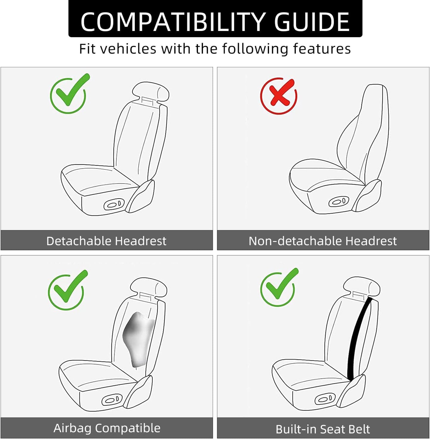 2 Pack Leather Front Seat Covers, Universal Sideless Car Seat Protectors, Waterproof Automotive Seat Cover for Most Cars Trucks SUV(Black)