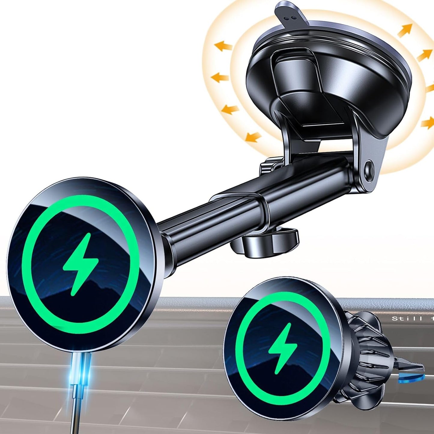 Coolpow for MagSafe Car Mount Charger【Ultra Magnet】Magnetic Phone Holders for Your Car Charger【Windshield+Vent+Dash】Magnetic Wireless Car Phone Holder Charger Car Mount for iPhone 16 Pro Max 15 14 13