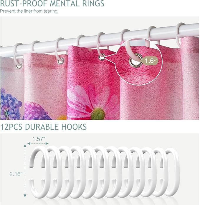 Vimorco Shower Curtain Pink Flower, Blue Bouquet Shower Curtains for Bathroom, Waterproof Quick-Dry Polyester Fabric Shower Curtain, Bathroom Curtains Set, Bath Curtain Decor, 72''x 72'', Floral