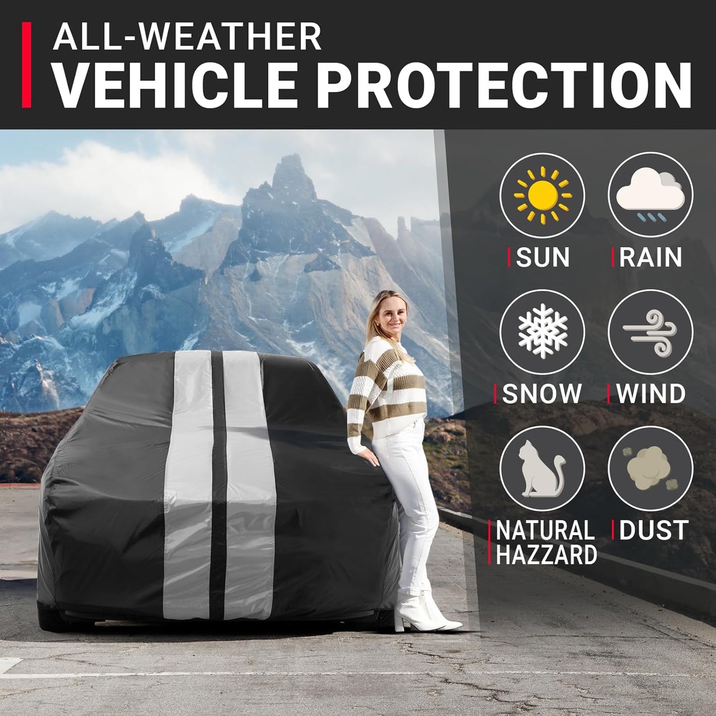 iCarCover Custom Car Cover for Buick Electra (1959-1970) Waterproof All-Weather Rain Snow UV Sun Protector Full Exterior Indoor Outdoor Car Cover (Stripe - Black/Gray)