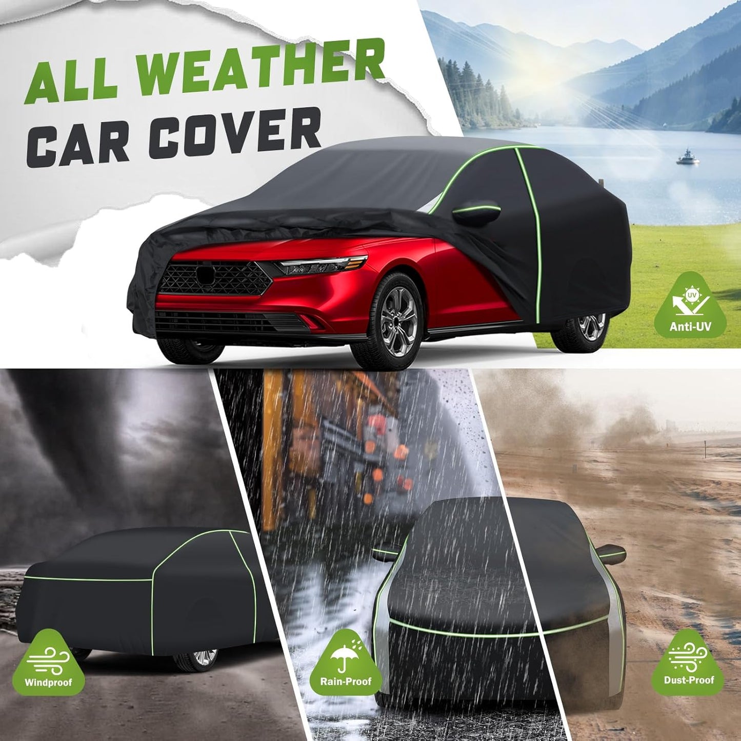 Mixsuper Liner Car Cover for Honda Accord 2001-2026, 7 Layers Waterproof Car Cover Accessories for Honda Accord with Zipper Door, Windproof Straps, Reflective Strips, Anti-UV, All Weather