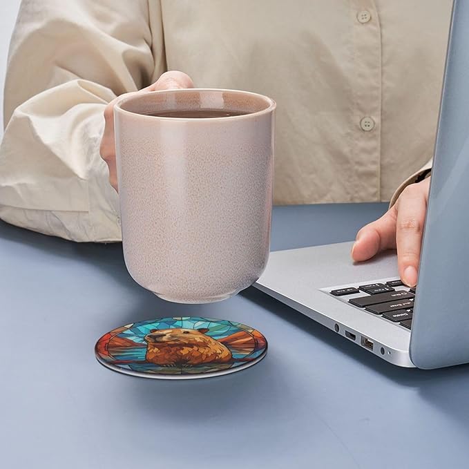 Capybara Drink Coaster Set of 6 With Holder - Leather Coasters for Table/Drinks/Coffee Protection - Housewarming Gift