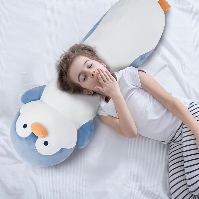 28 inch Penguin Stuffed Animal, Jumbo Long Soft Cuddle Pillow, Cute Blue Penguin Body Plushies Toy Gift for Kids, Boy and Girls Birthday