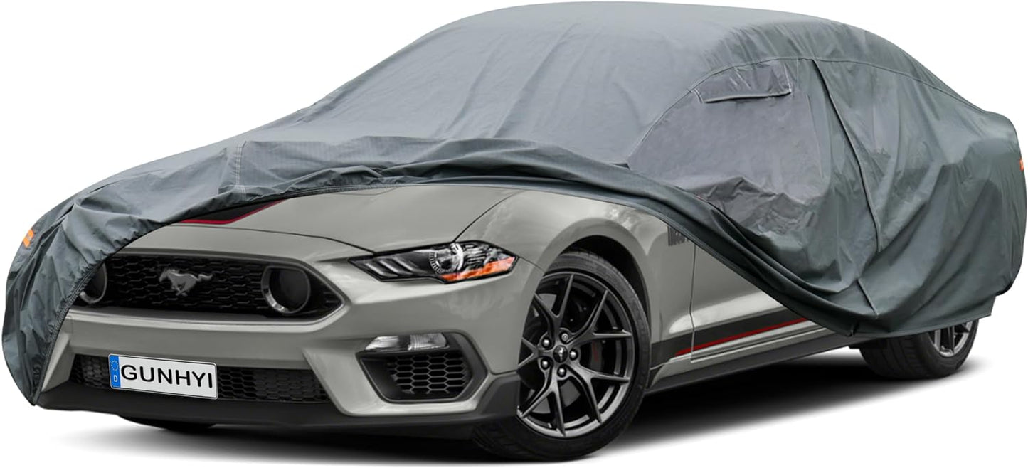 16 Layers Car Cover Waterproof All Weather, Heavy Duty Full Exterior Cover Universal Fit Coupe Ford Mustang/Shelby, Chevrolet Camaro/Corvette, Kia Optima, Audi A4/A5, BMW 5 Series 525i etc.