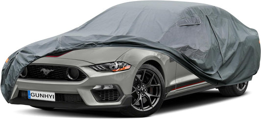 16 Layers Car Cover Waterproof All Weather, Heavy Duty Full Exterior Cover Universal Fit Coupe Ford Mustang/Shelby, Chevrolet Camaro/Corvette, Kia Optima, Audi A4/A5, BMW 5 Series 525i etc.