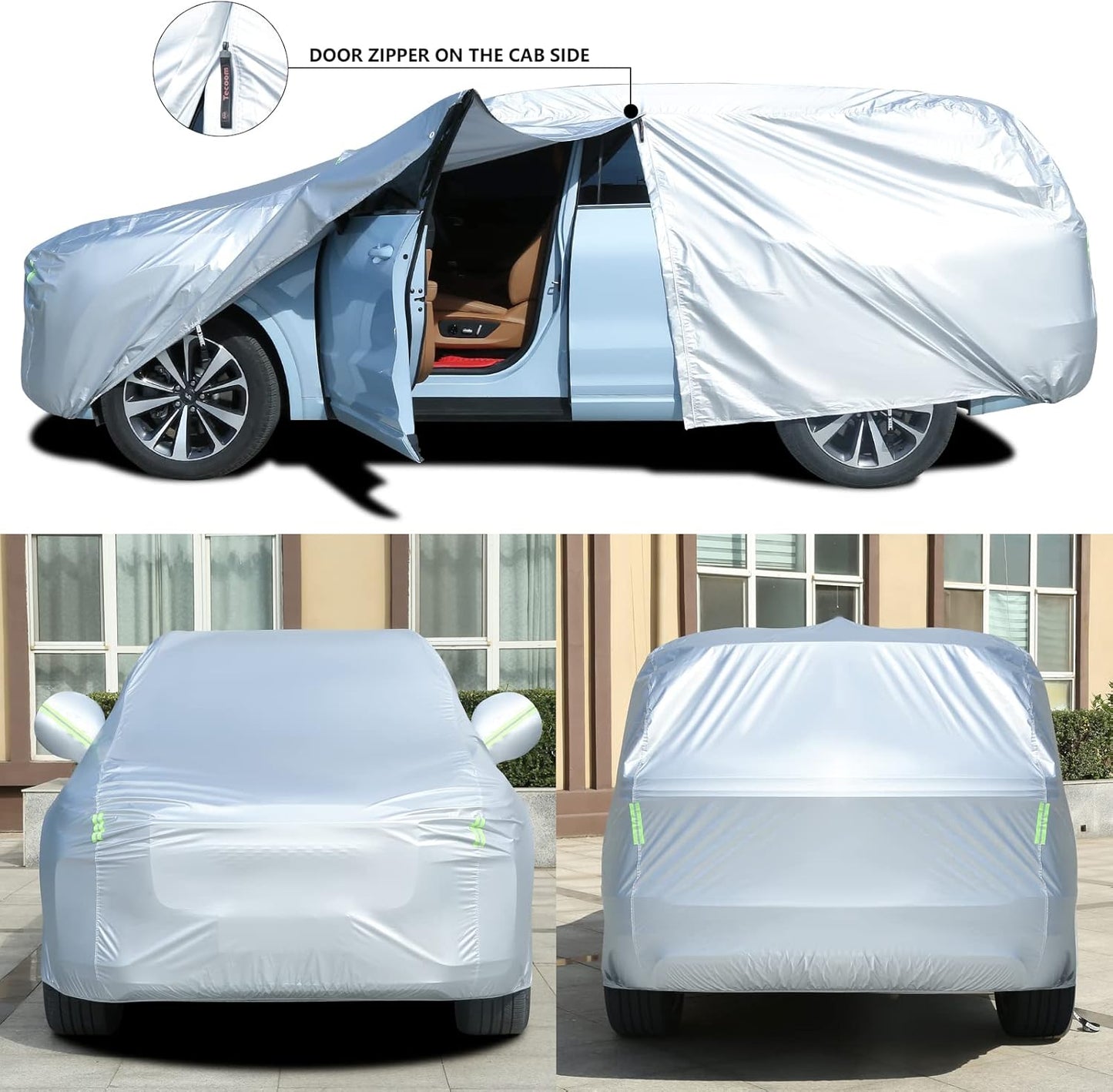 Tecoom Light Shell Waterproof UV-Proof Windproof Car Cover Classic Zipper Design for All Weather Indoor Outdoor Fit 206-215 Inches Full-Size SUV