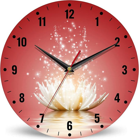 SPUNKER Wall Clock,Lotus Flower Wall Clocks for Living Room Decor,Glowing Floral Kitchen Clocks Wall Battery Operated - 10 Inch Round Bathroom Wall Clock Silent Non-Ticking