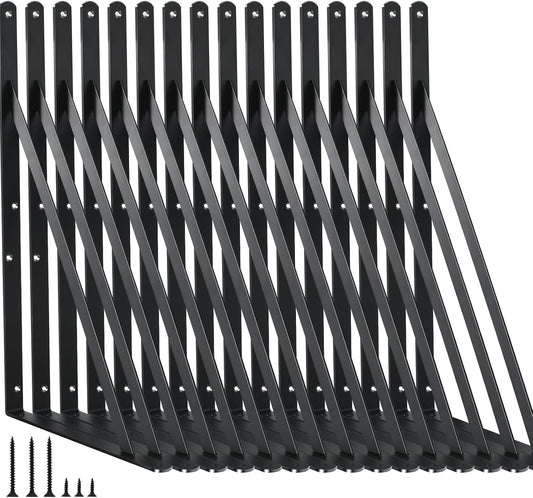 16 Pack L14 x H 10" Black Heavy Duty Shelf Brackets with Screws Metal Shelf Brackets Shelf Support Angle Brackets for Shelves L Brackets Heavy Duty Floating Shelf