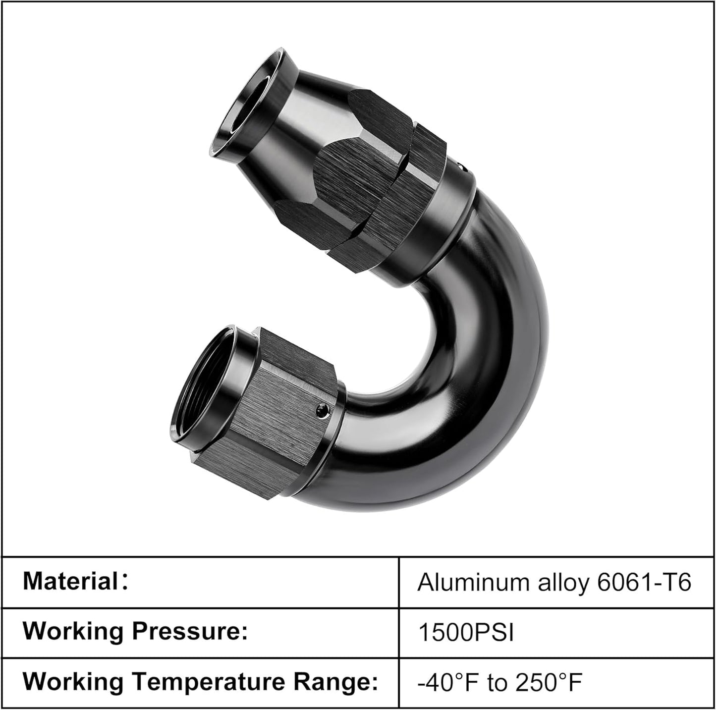EVIL ENERGY 8AN 180 Degree PTFE One Piece Full Flow End Hose Fitting Aluminum Black