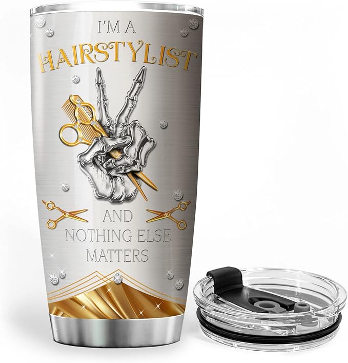 ZOXIX Hairstylist Tumbler Cup Jewelry Style Bandana Skull Leopard Print Cup Stainless Steel Tumblers With 20oz Hairdresser Gifts For Women Funny Travel Mug Hairdressing Gift