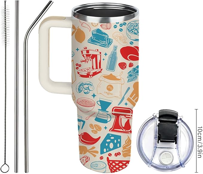 Western Food Tumbler 40oz, Funny Doodle Western Food Art Style Gifts for Women Girls, Abstract Retro Bread Design Gift for Her on Christmas Birthday Mothers Day, Foodie Gifts
