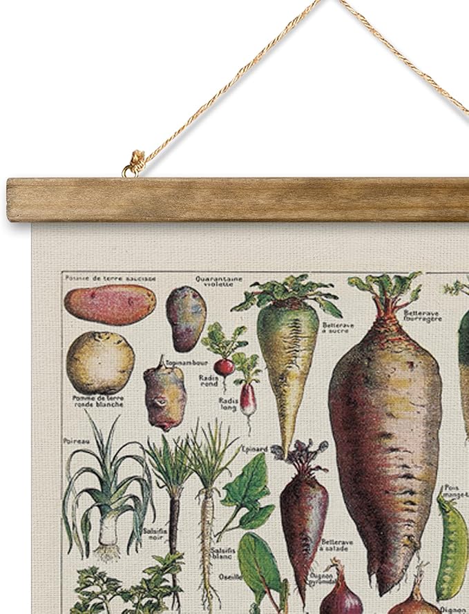 XIAOAIKA Vintage Vegetable Varieties Poster - Illustrated Garden Produce Chart with Wooden Frame - Educational Kitchen Wall Decor Art for Home Chefs and Gardeners 20 x 30 inches